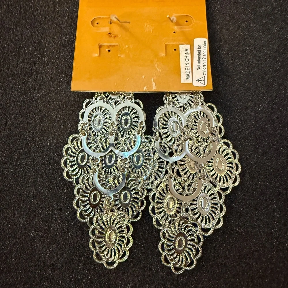 Erica Silver-Tone Chandelier Earrings – Multicolor Rhinestones - Picture 3 of 4